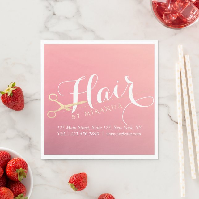 Friseursalon Makeup Salon Moderne rosa Goldschere Serviette (Beispiel)