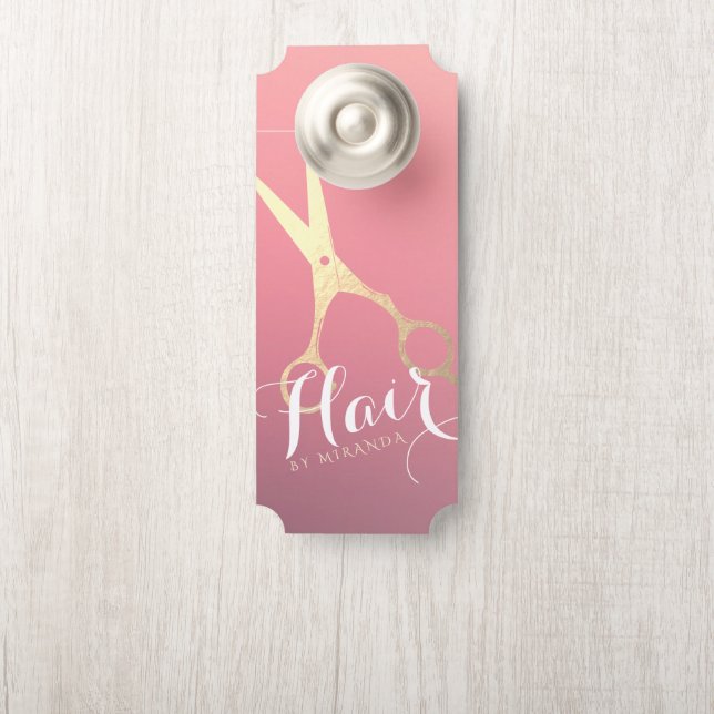 Friseursalon Makeup Salon Moderne rosa Goldschere Türanhänger (Auf Knauf)
