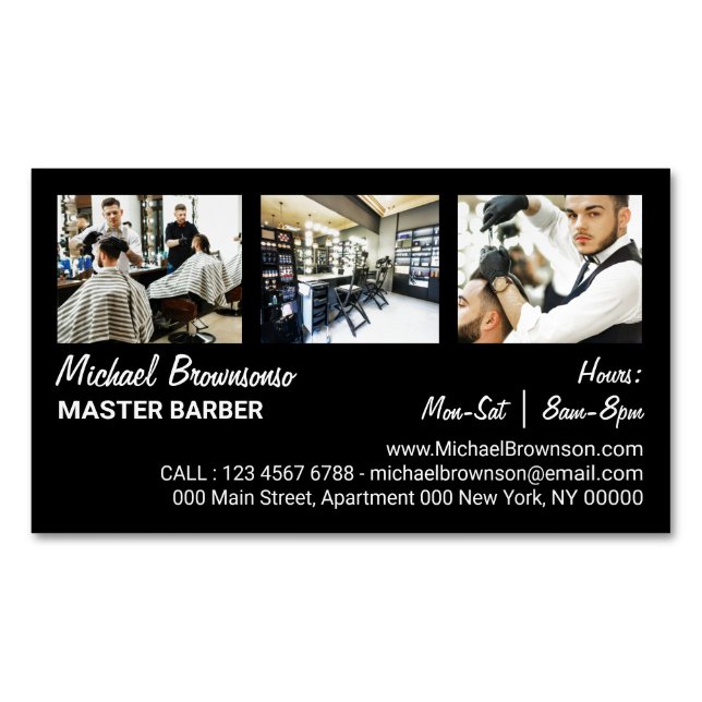 Friseursalon mit drei Foto-Friseur Magnetische Visitenkarte (Vorderseite)