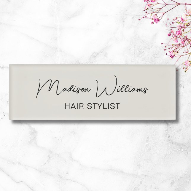 Friseursalon Moderner neutraler Friseur Namenschild (Hair Stylist Salon Modern Neutral Name Tag)