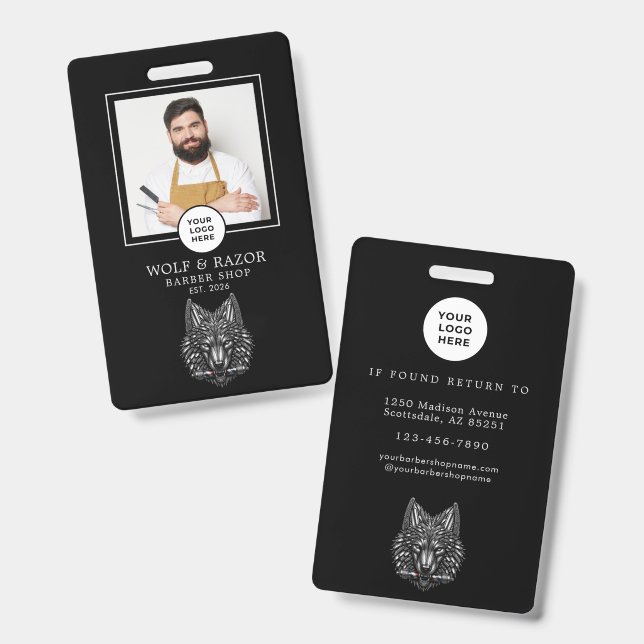 Friseursalon Moderner Rasiermesser Wolf Silber Fri Ausweis (Vorder- & Rückseite)
