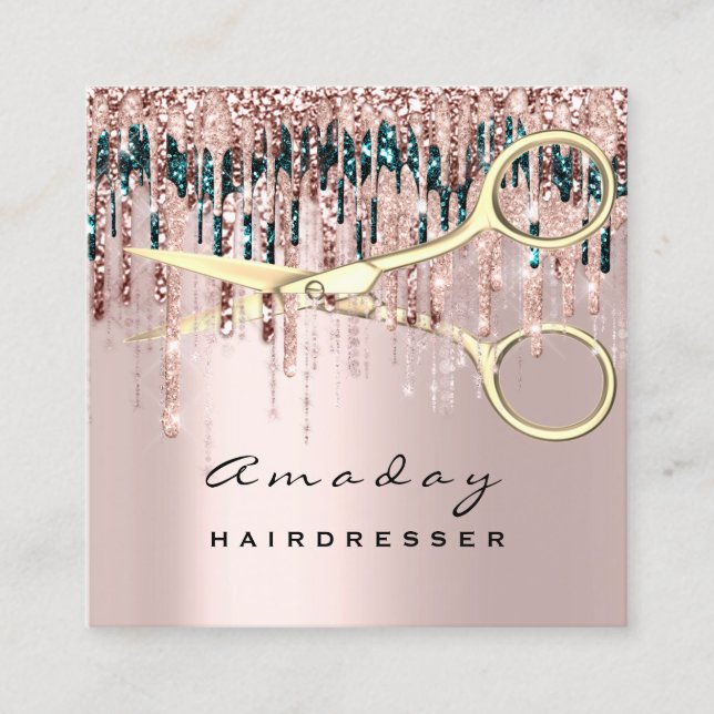 Friseursalon Nails Goldene Schere Quadratische Visitenkarte (Vorderseite)