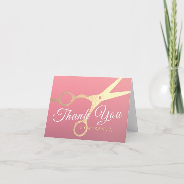 Friseursalon Pink Gold Schere Vielen Dank Dankeskarte (Vorderseite)