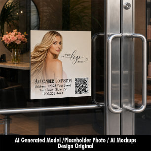 Friseursalon QR-Branding Blonde Schönheit Fensteraufkleber
