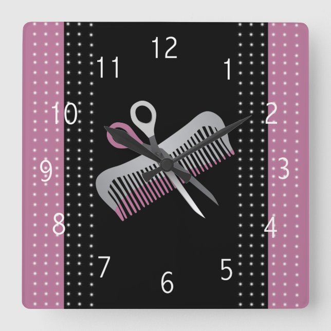 Friseursalon Quadratische Wanduhr (Vorderseite)