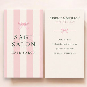 Friseursalon Rosa und Grün Gestreift Preppy-Schlei Visitenkarte