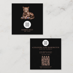 Friseursalon Rose Gold Panther Logo Qr Code Quadratische Visitenkarte