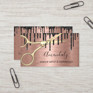 Friseursalon Rose Goldschere Tropfen Visitenkarte