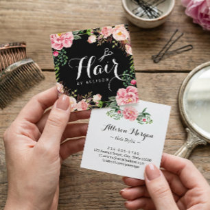 Friseursalon Schere Blumenrapping Quadratische Visitenkarte