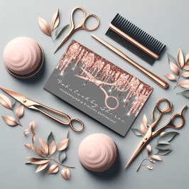 Friseursalon Schere Rose Tropfen Grau Visitenkarte