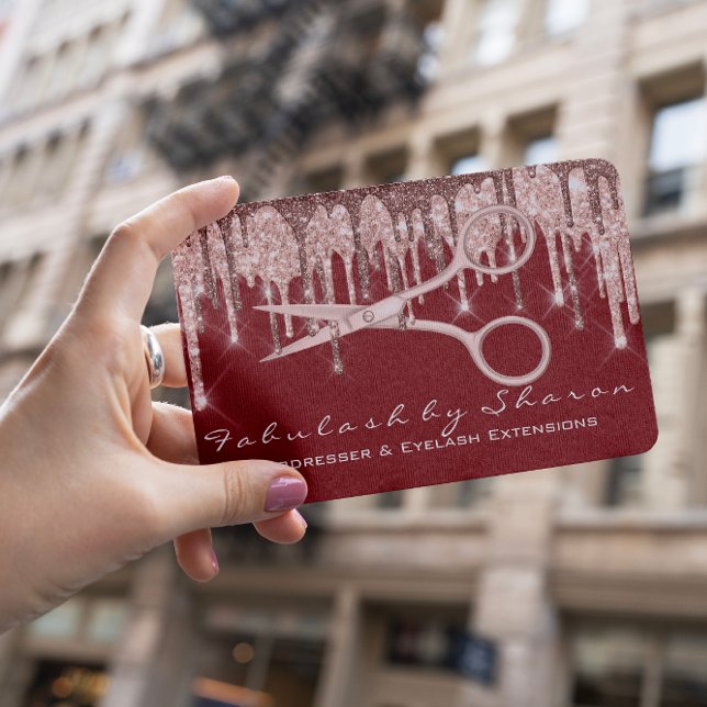 Friseursalon Schere Rose Tropfen Maroon Visitenkarte (Von Creator hochgeladen)
