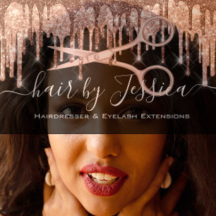 Friseursalon Schere Rose Tropfen Schwarz Visitenkarte