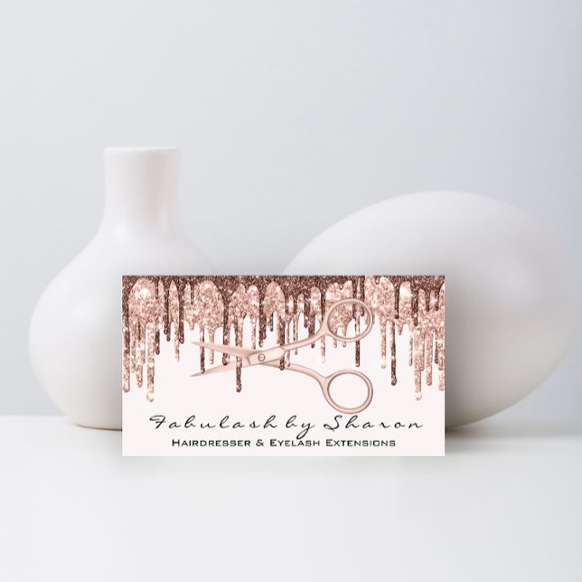 Friseursalon Schere Rose Tropfen Weiß Visitenkarte (Hair Stylist Hairdresser Scissors Rose Drips White Business Card)