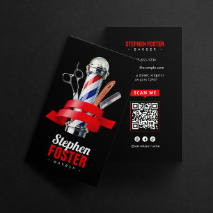 Friseursalon Schwarz-Rotes Stangen Friseursalon QR Visitenkarte