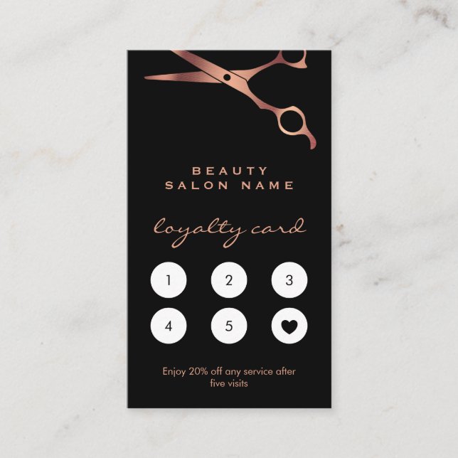 Friseursalon Schwarzer Kupferschere Treuekarte (Vorderseite)