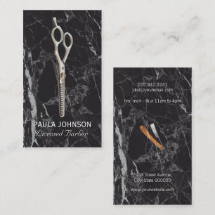 Friseursalon Schwarzer Marmor Schere Visitenkarte