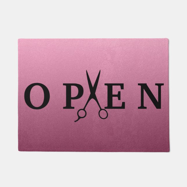 Friseursalon-Schwarzes Scissor offenes Willkommen Fußmatte (Vorderseite)