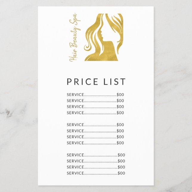 Friseursalon Simple Gold White Price List Services Flyer (Vorne)
