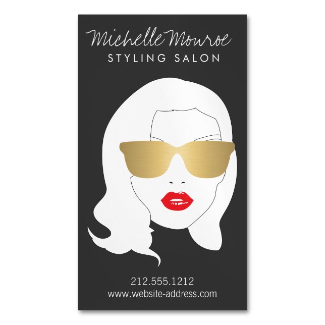 Friseursalon, Stylist, Schönheitsmädchen Dunkelgra Magnetische Visitenkarte (Vorderseite Vertikal)
