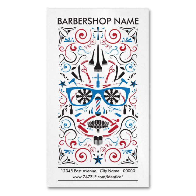 Friseursalonzuckerschädel Magnetische Visitenkarte (Vorderseite Vertikal)