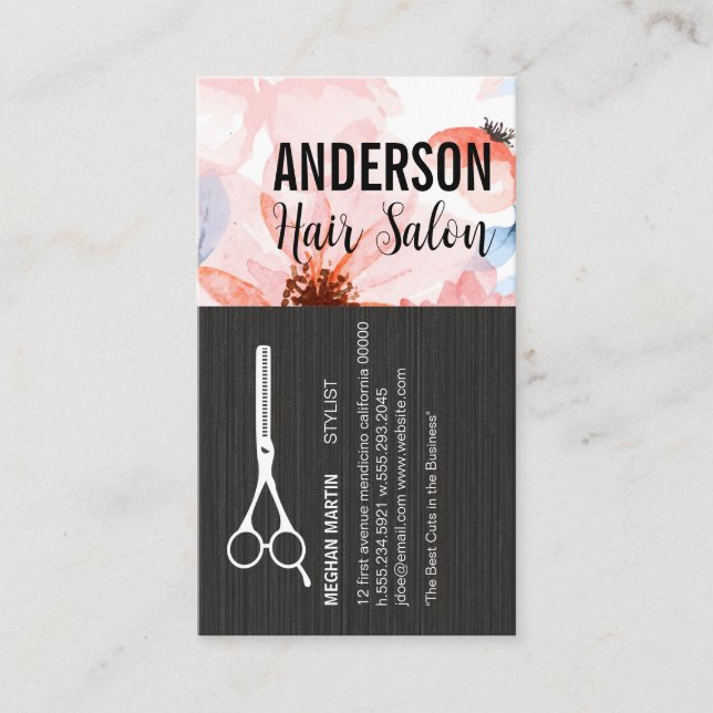 Friseurschere | Blumen Visitenkarte (Vorderseite)