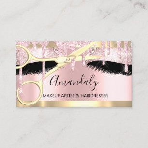 Friseurschere Makeup Gold Pink Coiffeur Visitenkarte