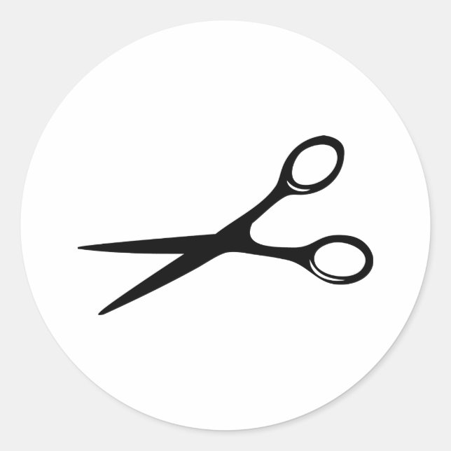 Friseurschere schwarz runder aufkleber (Vorderseite)
