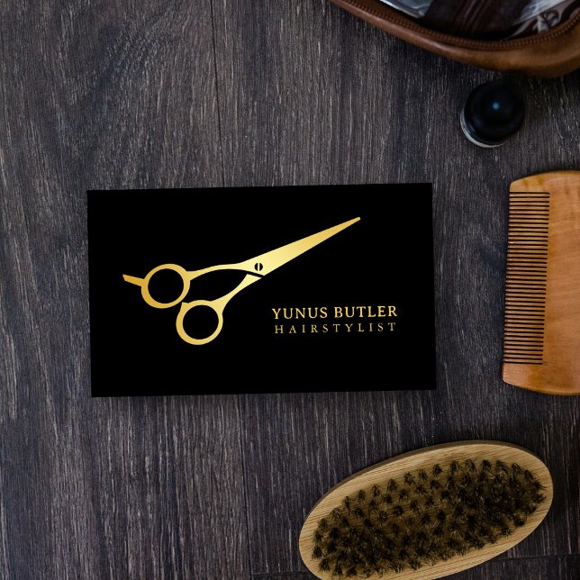 Friseurschere Schwarz- und Gold-Visitenkarte Visitenkarte (Von Creator hochgeladen)