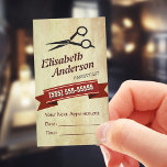 Friseurstylist - Creative Retro Terminkarte<br><div class="desc">Diese Hair Stylist Scissor Logo Retro Appointment Card ist die perfekte Wahl für Haarstylisten, die Termine mit ihren Kunden auf einzigartige und unterhaltsame Weise vereinbaren möchten. Das fette Schere-Logo und das Retro-Farbschema bringen Persönlichkeit und Flair zu Ihren Terminen, während die hochwertige Kardine ein berufliches Aussehen und Gefühl verleiht. Dieser Terminausweis...</div>