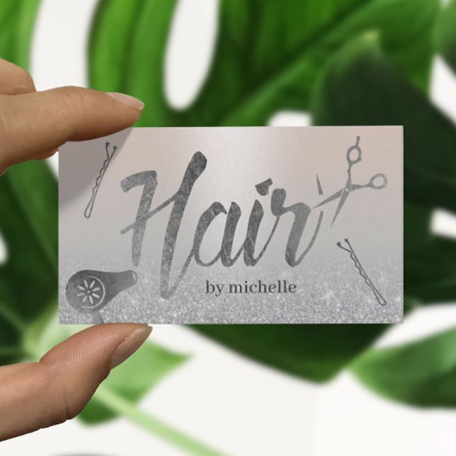 Friseurstylist Moderne Typografie Silberner Glitze Visitenkarte (Von Creator hochgeladen)