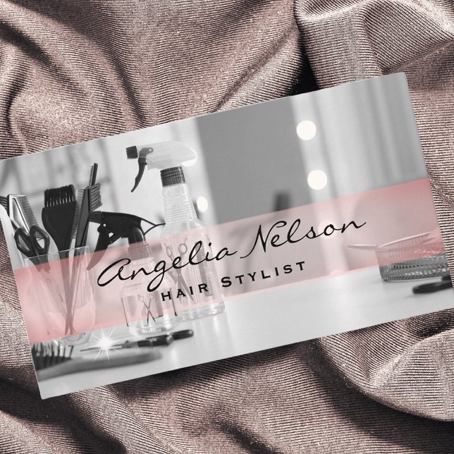 Friseurstylistin Salon Tools Beauty Business Card Visitenkarte (Von Creator hochgeladen)