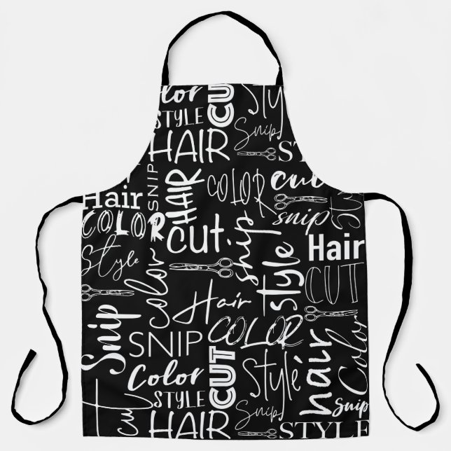 Friseurtypografie Schwarz-Weiß-Moderne Schürze (Vorderseite)