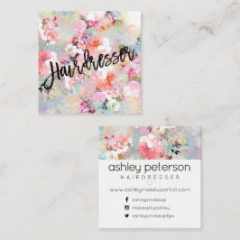 Friseurtypographiemodernes BlumenAquarell Quadratische Visitenkarte