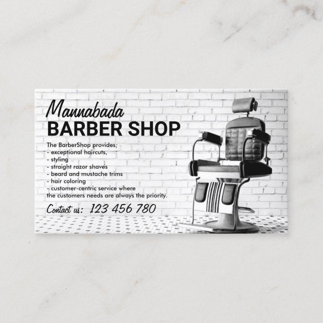 Friseurwerkstatt Schwarz-weiß und Foto Visitenkarte (Vorderseite)