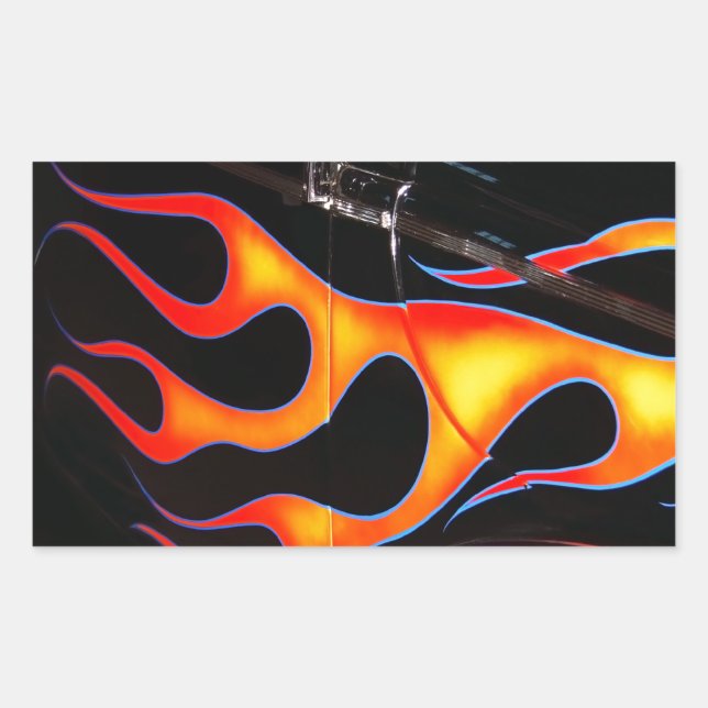 Frisierte Auto Flames Rechteckiger Aufkleber (Vorderseite)