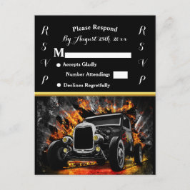 Frisierte Auto Party Feuer Hochzeit RSVP Einladungspostkarte