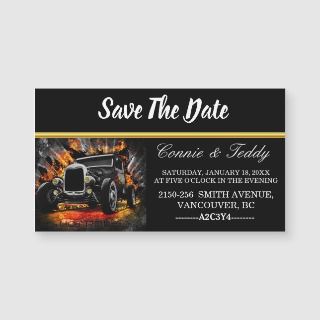 Frisierte Auto-Party Hochzeit speichern Sie das Da Magnetkarte (Vorderseite)