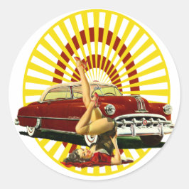 Frisierte Auto Pinup Girl Runder Aufkleber
