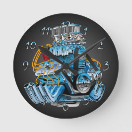 Frisierte Auto Race Car Dragster Motor Cartoon Runde Wanduhr