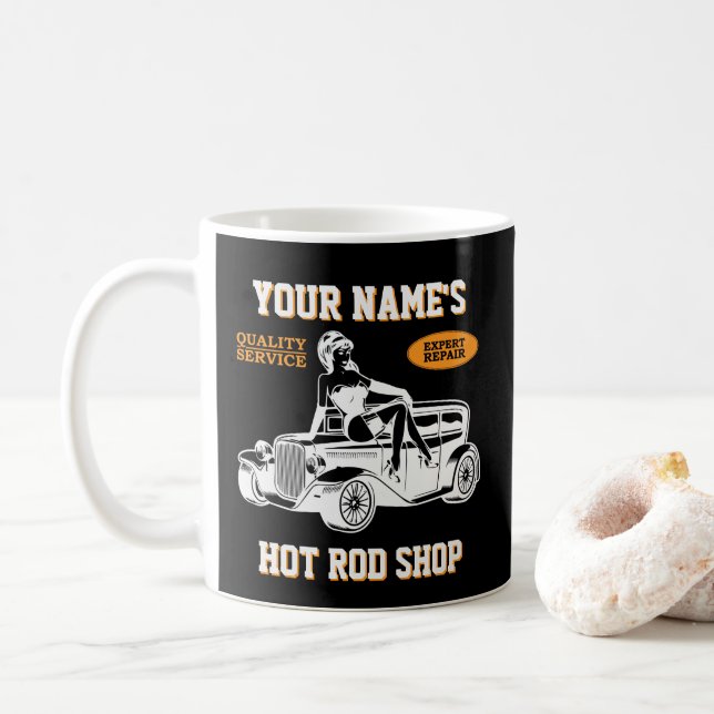 Frisierte Auto-Shop-Garage mit Lady hinzufügen Kaffeetasse (Mit Donut)
