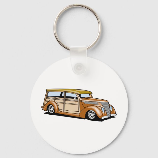 Frisierte Auto Woodie Schlüsselanhänger (Vorderseite)