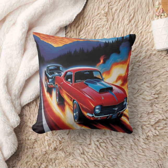 Frisierte Autos bei Sonnenuntergang Kissen (Decke)