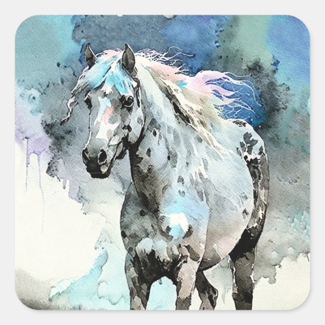 Frisky Appaloosa Mare Watercolour Quadratischer Aufkleber (Vorderseite)
