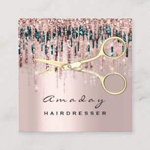 Frisör Friseur Goldene Schere Rose Tropfen Quadratische Visitenkarte