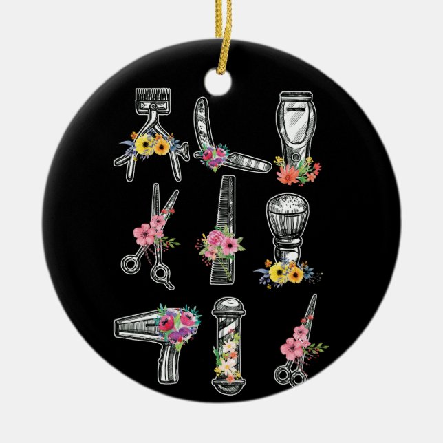 Frisur Stylist Barber Tools Floral Keramik Ornament (Vorne)