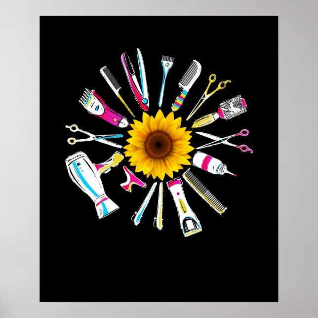 Frisur Stylist Barber Tools Floral Poster (Vorne)