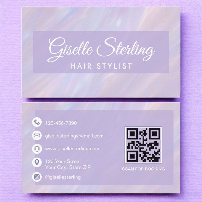 Frisur Stylist QR Code Iridescent Pastel Opal Visitenkarte (Von Creator hochgeladen)