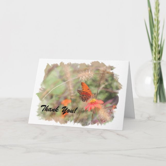 Fritillaire du Golfe sur Zinnia Carte de remerciem (Devant)