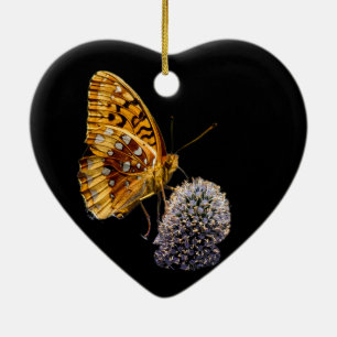 Fritillary Butterfly On Blue Thistle Keramikornament