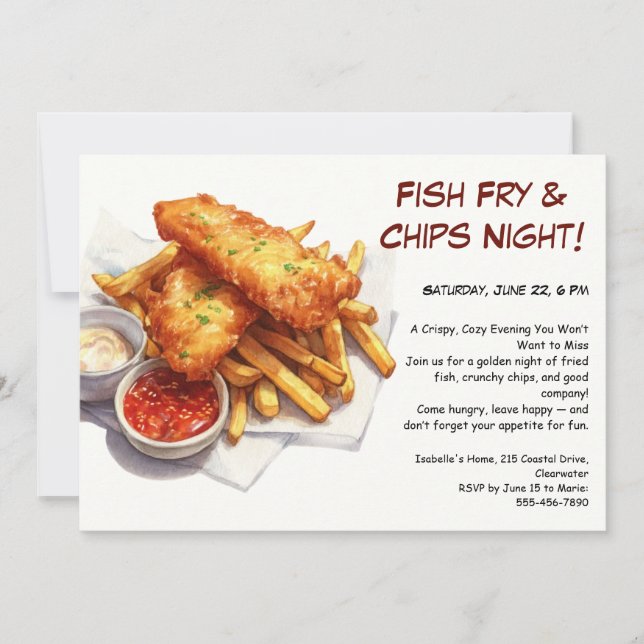 Friture de poisson & frites – Invitation décontrac (Devant)
